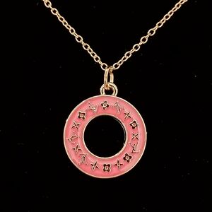 Upcycled Designer Brand Pink and Light Gold Pendant Necklace #25